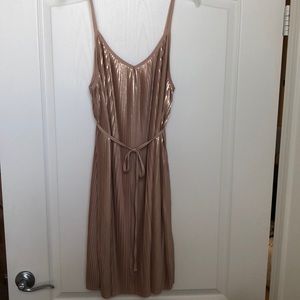 Nude pink and gold Pleat Dress